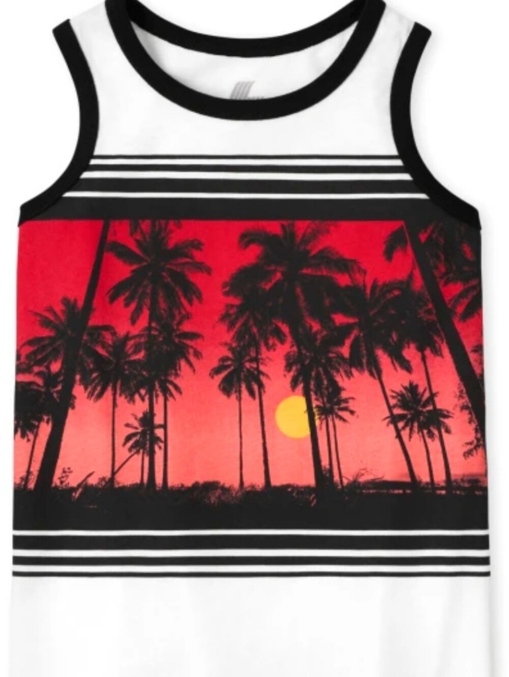 Never Worn Children's Pl. White Tank Top with Red Tropical Sunset and Yellow Sun